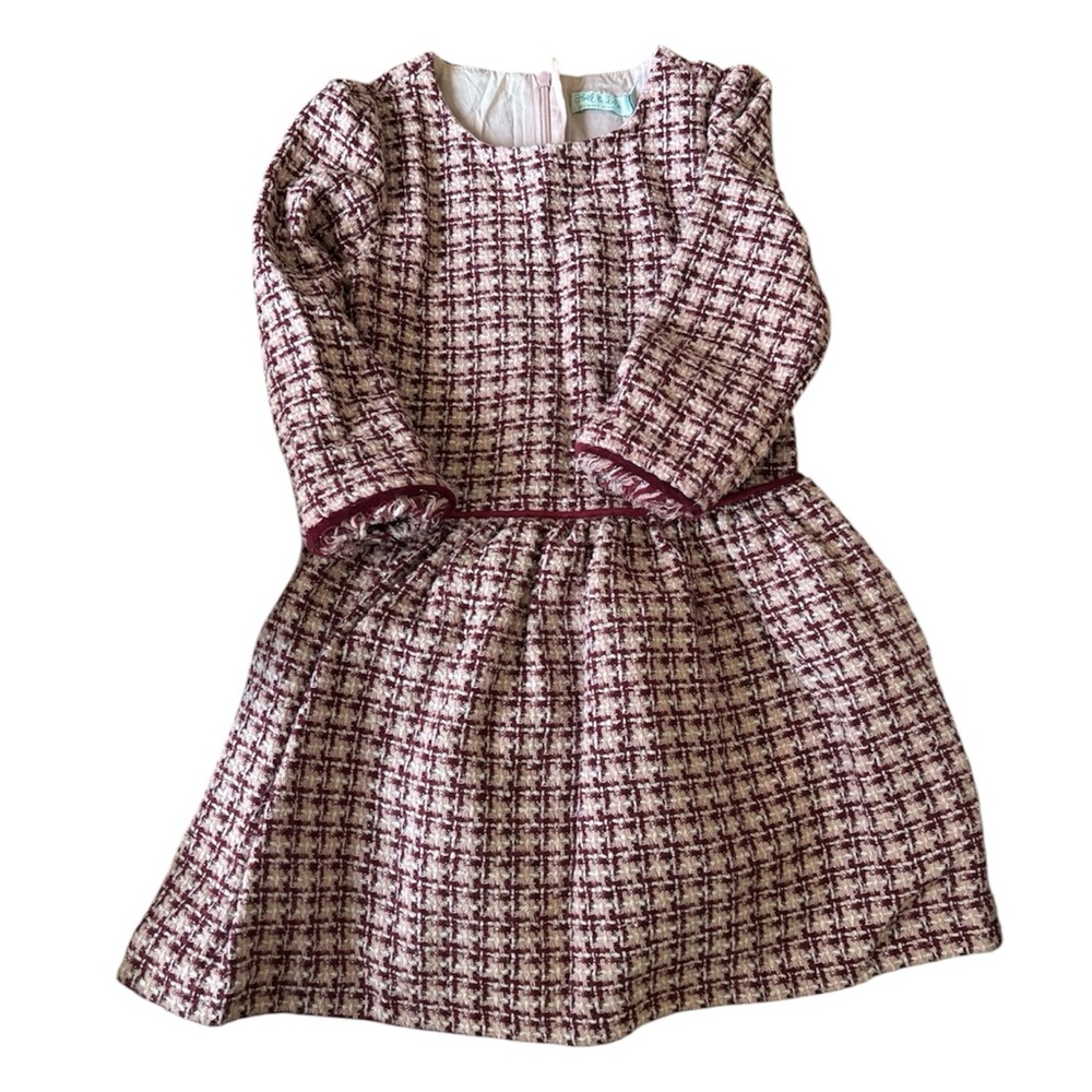 Chic Kids Tweed Dress in Burgundy and White